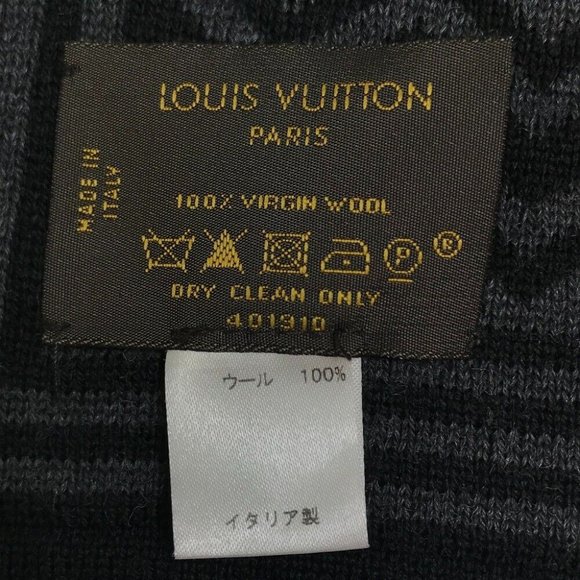LOUIS VUITTON 401910 Chevron stripe Logo pattern Scarf wool Black/Gray - Picture 11 of 12